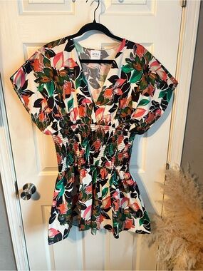 Misa Los Angeles floral-v neck smocked dress